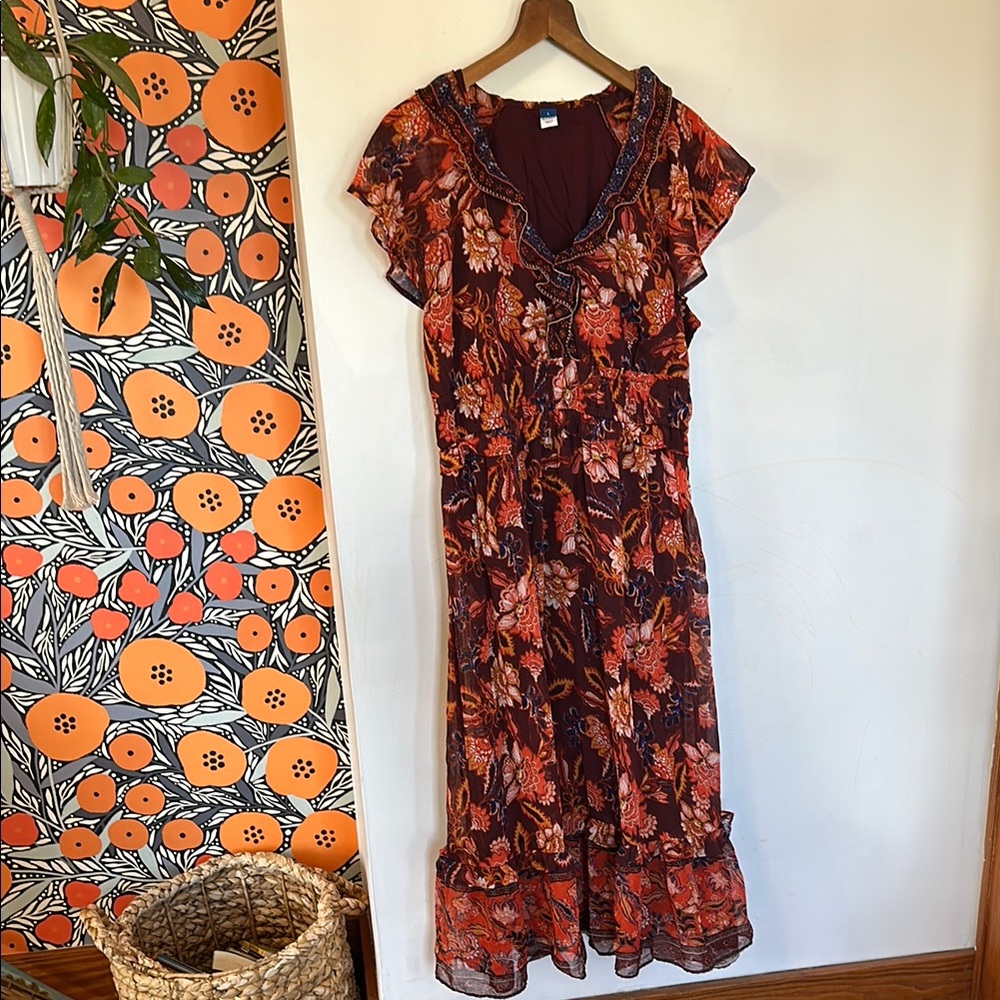 Old Navy Floral Ruffle Maxi Dress NWOT Large